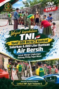 Atasi Krisis Air Bersih, Yonif 509 BY/9/2 Kostrad Salurkan 6.000 Liter Air bersih untuk Warga di Dua Dusun Kelurahan Tegal Besar, Jember